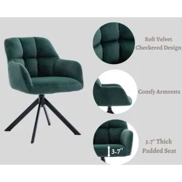 EALSON Comfy Velvet Desk Chair Modern Computer Task Chair no Wheels Swivel Accent Chair with Mid Back Arm Chair for Living Room/Bedroom/Home Office(Green)