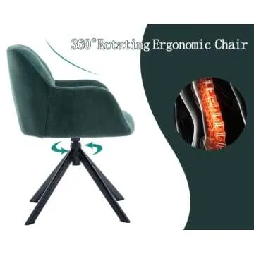 EALSON Comfy Velvet Desk Chair Modern Computer Task Chair no Wheels Swivel Accent Chair with Mid Back Arm Chair for Living Room/Bedroom/Home Office(Green)
