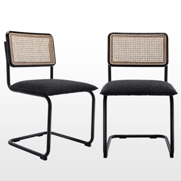 Zesthouse Natural Rattan Dining Chairs Set of 2, Modern Kitchen Chairs with Solid Wood Back for Dini...