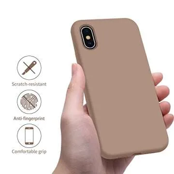 OTOFLY Liquid Silicone Gel Rubber Full Body Protection Shockproof Case for iPhone Xs/iPhone X，Anti-Scratch&Fingerprint Basic-Cases，Compatible with iPhone X/iPhone Xs 5.8 inch (2018), (Light Brown)