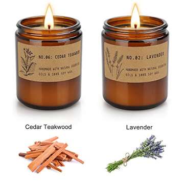 Scented Candles Soy Wax Gift Set, Aromatherapy Candles for Women, Home Decoration with Amber Glass J...