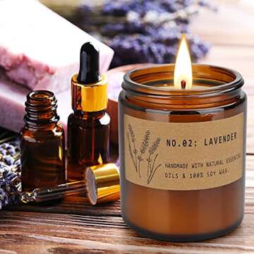 Scented Candles Soy Wax Gift Set, Aromatherapy Candles for Women, Home Decoration with Amber Glass Jars for Anniversary, Wedding, Housewarming Present, Lavender and Amber Sandalwood Scents, 2 Pack