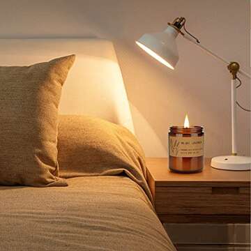 Scented Candles Soy Wax Gift Set, Aromatherapy Candles for Women, Home Decoration with Amber Glass Jars for Anniversary, Wedding, Housewarming Present, Lavender and Amber Sandalwood Scents, 2 Pack