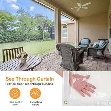 10 x 10FT Outdoor Clear Tarp Curtain Waterproof Wind-Proof 24 Mil Transparent Vinyl Tarp for Patio Pergola Garden Canopy Rainproof Anti-Tear PVC Thick Cover with Grommets