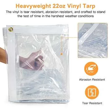 10 x 10FT Outdoor Clear Tarp Curtain Waterproof Wind-Proof 24 Mil Transparent Vinyl Tarp for Patio Pergola Garden Canopy Rainproof Anti-Tear PVC Thick Cover with Grommets