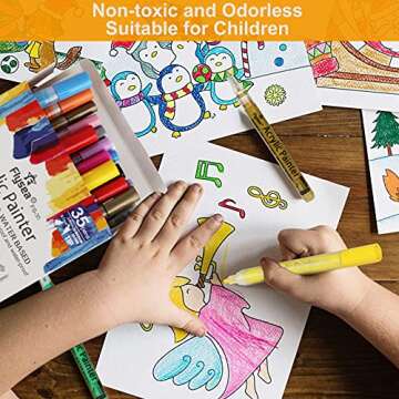 NAWOD 35 Premium Acrylic Paint Marker Pens, Double Pack of Both Extra Fine and Medium Tip, for Rock Painting, Mug, Ceramic, Glass, Wood, Fabric, Canvas, Metal, Pumpkin, DIY Crafts Making Art Supplies