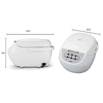 TIGER JBV-A10U 5.5-Cup (Uncooked) Micom Rice Cooker with Food Steamer Basket, White