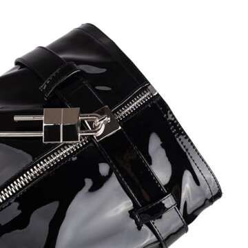 MissHeel Padlock Fold Over Platform Denim Knee High Boots