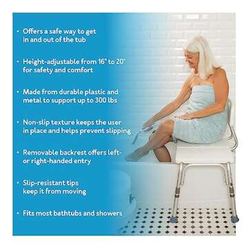 Carex Shower Bench - Adjustable Height, Transfer Friendly, Sturdy Design