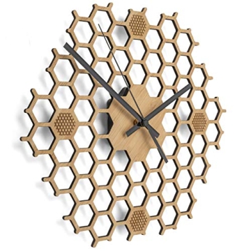 BU Products Honeycomb Bamboo Wall Clock with Silent Sweep