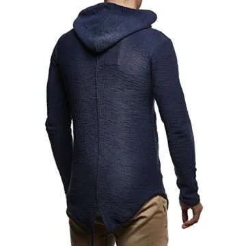Leif Nelson Men's Oversized Hooded Long Jacket | Modern Stylish Longsleeve Full Zip Hoodie Sweatshirt | Blue | 2XL-Size