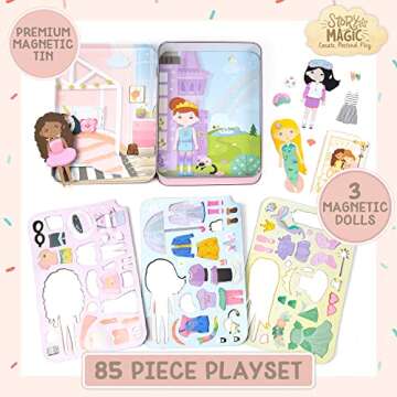 Story Magic Dress-Up Dolls Playset, Pretend Play Magnetic Case, Magnet Outfit and Accessory Pieces, ...