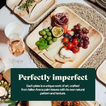 Chic Leaf Palm Leaf Square Plates (50 pc) - 6 Inch, Compostable and Biodegradable Eco Friendly Plates