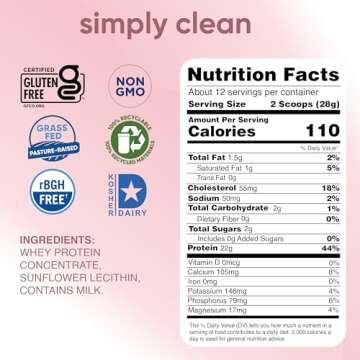 simply tera's Pure Whey Protein Powder - Grass Fed Whey Protein Powder, Clean Protein Powder, Natural Protein Powder with Whey Protein, Unflavored Protein Powder, Non-GMO, Kosher, Unsweetened - 12 Oz