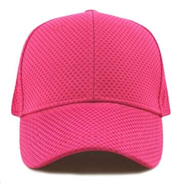 The Hat Depot Women High Ponytail Sun Protect Structured Deep Fitted Athletic Baseball Cap Hat (Hot Pink)