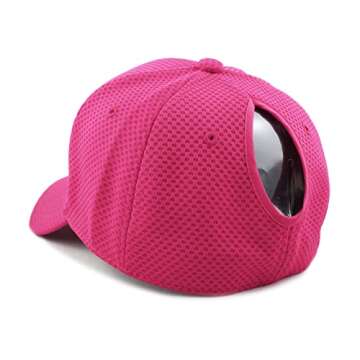 The Hat Depot Women High Ponytail Sun Protect Structured Deep Fitted Athletic Baseball Cap Hat (Hot Pink)