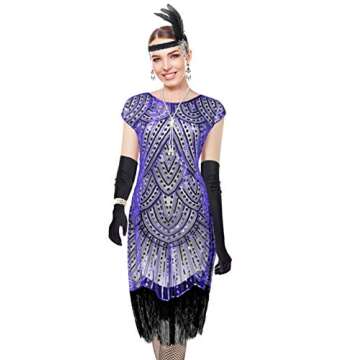 Letter Love Women 1920s Vintage Flapper Fringe Beaded Gatsby Party Dress With 20s Accessories Set (X...