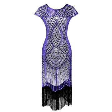 Letter Love Women 1920s Vintage Flapper Fringe Beaded Gatsby Party Dress With 20s Accessories Set (XXL, Style 2-Beige Blue)