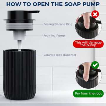 POSOSTO Ceramic Foaming Hand Soap Dispenser 2Pack，12 oz Bathroom Soap Dispenser， Lotion Dispenser for Kitchen, Refillable Matte Streaks Soap Dispenser with Large Pump (Black-2Pack)