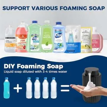 POSOSTO Ceramic Foaming Hand Soap Dispenser 2Pack，12 oz Bathroom Soap Dispenser， Lotion Dispenser for Kitchen, Refillable Matte Streaks Soap Dispenser with Large Pump (Black-2Pack)