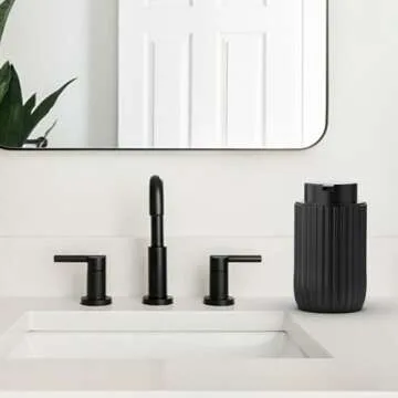 POSOSTO Ceramic Foaming Hand Soap Dispenser 2Pack，12 oz Bathroom Soap Dispenser， Lotion Dispenser for Kitchen, Refillable Matte Streaks Soap Dispenser with Large Pump (Black-2Pack)