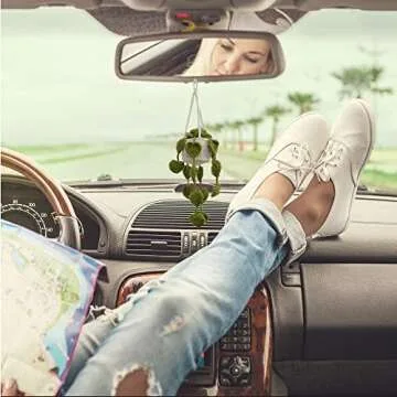 GLACIART ONE Plant Car Interior Hanging Ornament| Funny & Fuzzy Wool Crochet Plant Rear View Mirror Accessories| Great as Decoration, Party Favors & Gifts