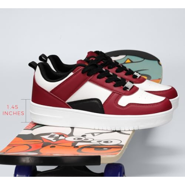 LUCKY STEP Women Fashion Sparkle Rhinestone Sneakers White Leather Low Top Tennis Shoes Lace Up Casual Comfortable Walking Shoe(Red/White,9B(M) US)