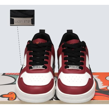 LUCKY STEP Women Fashion Sparkle Rhinestone Sneakers White Leather Low Top Tennis Shoes Lace Up Casual Comfortable Walking Shoe(Red/White,9B(M) US)