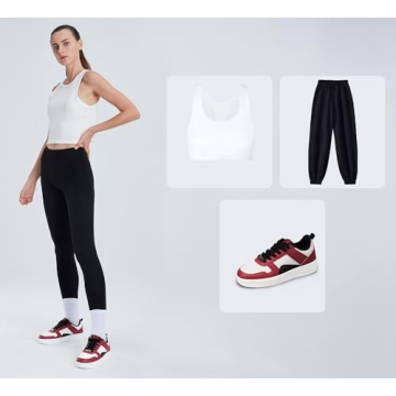 LUCKY STEP Women Fashion Sparkle Rhinestone Sneakers White Leather Low Top Tennis Shoes Lace Up Casual Comfortable Walking Shoe(Red/White,9B(M) US)