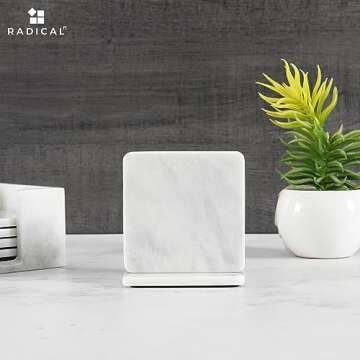 Radicaln Marble Coaster Set with Holder 3.5" Inches White Square Handmade Coasters Set of 6 for Coffee Bar Accessories Drink Coasters for Coffee Table Décor Coasters for Drinks