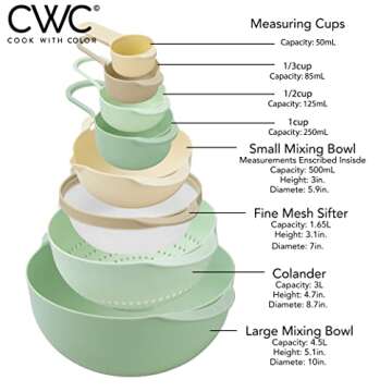 COOK WITH COLOR Nesting Bowls and Measuring Cups Set - 8Pc Mint Kitchen Essentials