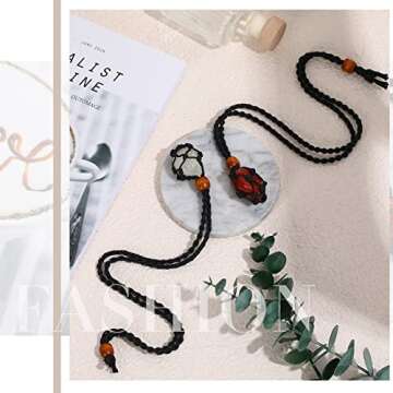 Shappy 28 Pieces Crystal Necklace Holder Cord Empty Stone Holder Adjustable Jewelry Making Netted Gemstone Crystal Cage Quartz Rope for DIY Necklace Bracelet Jewelry Making