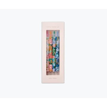 RIFLE PAPER CO. Garden Party Gel Pen Set, Printed in Full Color, Four Different Plastic Pens, 0.5 mm Rollerball Tip, Pink, Orange, Red, Blue, Set of 4