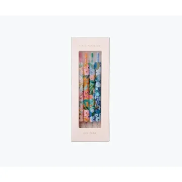 RIFLE PAPER CO. Garden Party Gel Pen Set, Printed in Full Color, Four Different Plastic Pens, 0.5 mm Rollerball Tip, Pink, Orange, Red, Blue, Set of 4