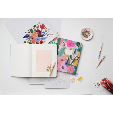 RIFLE PAPER CO. Garden Party Gel Pen Set, Printed in Full Color, Four Different Plastic Pens, 0.5 mm Rollerball Tip, Pink, Orange, Red, Blue, Set of 4