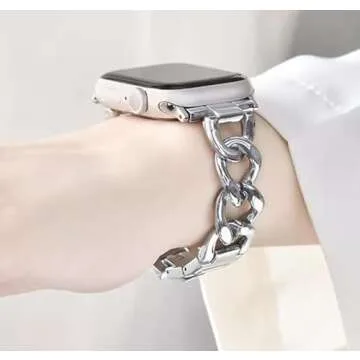 Kolgios 38/40/41 mm Silver Women Stylish Cool Chain Durable Smartwatch Band Compatible for Apple Watch Band Series 9/8/7/6/5/SE Girl's Replacement Bracelet for Iwatch S9 s8 Girl's Gift Strap