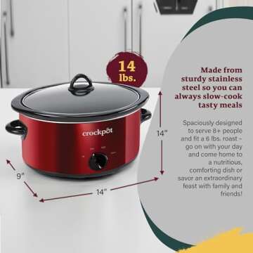 Crock-Pot Large 7 Quart Capacity Versatile Electric Food Slow Cooker Home Cooking Kitchen Appliance with Removable Ceramic Bowl, Red