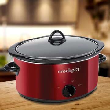 Crock-Pot Large 7 Quart Capacity Versatile Electric Food Slow Cooker Home Cooking Kitchen Appliance with Removable Ceramic Bowl, Red