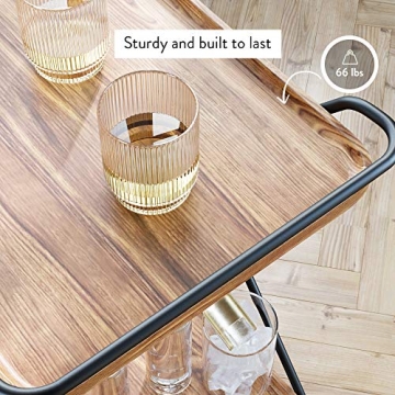 Nathan James Mid-Century Modern Two Tier Rolling Serving, Hallie Wood Bar Cart, Beige/Black