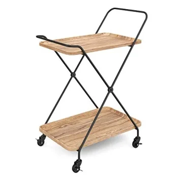 Nathan James Mid-Century Modern Two Tier Rolling Serving, Hallie Wood Bar Cart, Beige/Black