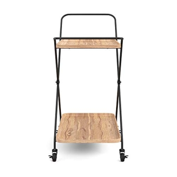 Nathan James Mid-Century Modern Two Tier Rolling Serving, Hallie Wood Bar Cart, Beige/Black