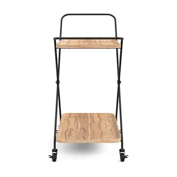 Nathan James Mid-Century Modern Two Tier Rolling Serving, Hallie Wood Bar Cart, Beige/Black