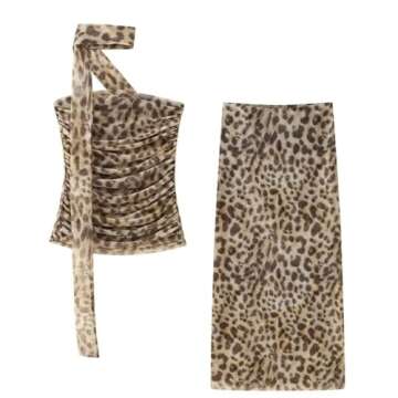Pokn Leopard Print Cheetah Tube Top for Women 2 Piece Sets Maxi Skirt Slim Fit Sexy Strap Crop Summer Outfit (Leoprad Print,S,Small)