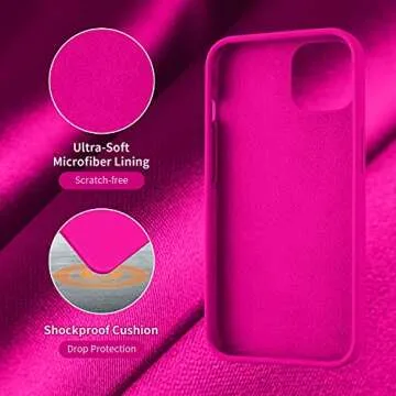 Cordking Designed for iPhone 13 Case, Designed for iPhone 14 Case, Silicone Ultra Slim Shockproof Protective Phone Case with [Soft Anti-Scratch Microfiber Lining], 6.1 inch, Hot Pink