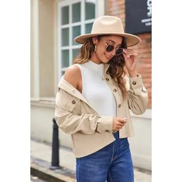 Zeagoo Shackets for Women 2025 Cropped Corduroy Button Down Winter Jacket Long Sleeve Crop Trendy Coat Tops