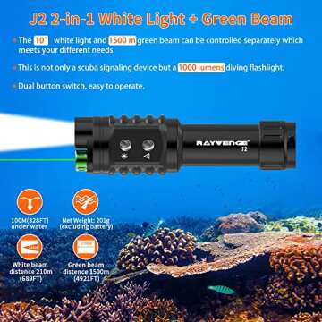 RAYVENGE 2-in-1 Scuba Diving Flashlight with Laser