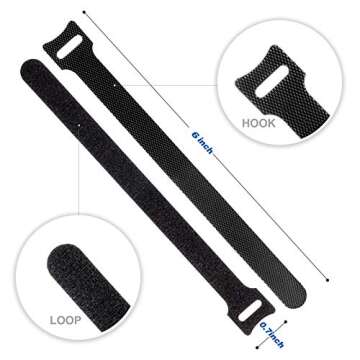 OneLeaf 80PCS Reusable Cable Ties, Black Adjustable 6-Inch Cord Organizer Ties, Multi-purpose Hook Loop Cable Management Wire Ties for Organizing Home, Office, Data Centers