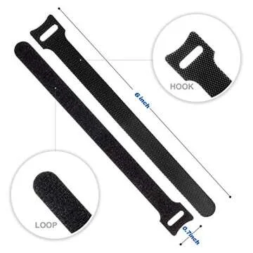OneLeaf 80PCS Reusable Cable Ties, Black Adjustable 6-Inch Cord Organizer Ties, Multi-purpose Hook Loop Cable Management Wire Ties for Organizing Home, Office, Data Centers