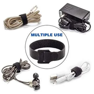 OneLeaf 80PCS Reusable Cable Ties, Black Adjustable 6-Inch Cord Organizer Ties, Multi-purpose Hook Loop Cable Management Wire Ties for Organizing Home, Office, Data Centers