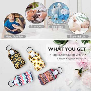 TCJJ Portable Travel Bottle Hand Sanitizer Keychain Holder, 1oz/30ml Flip Cap Leakproof Refillable Squeeze Bottles Containers for Lotion, Soap, Liquid, Essential Oil, Shampoo